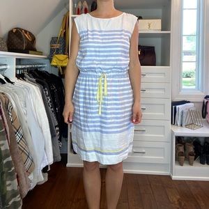 blue and white stripped dress